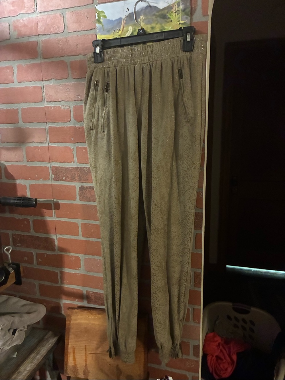 Versona Olive Green Textured Joggers with Zip Pockets